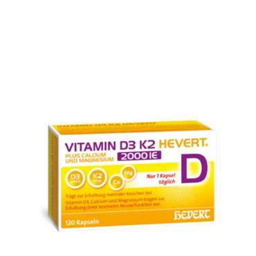 Vitamin D3 K2 Hevert plus Calcium und Magnesium 2000 IE